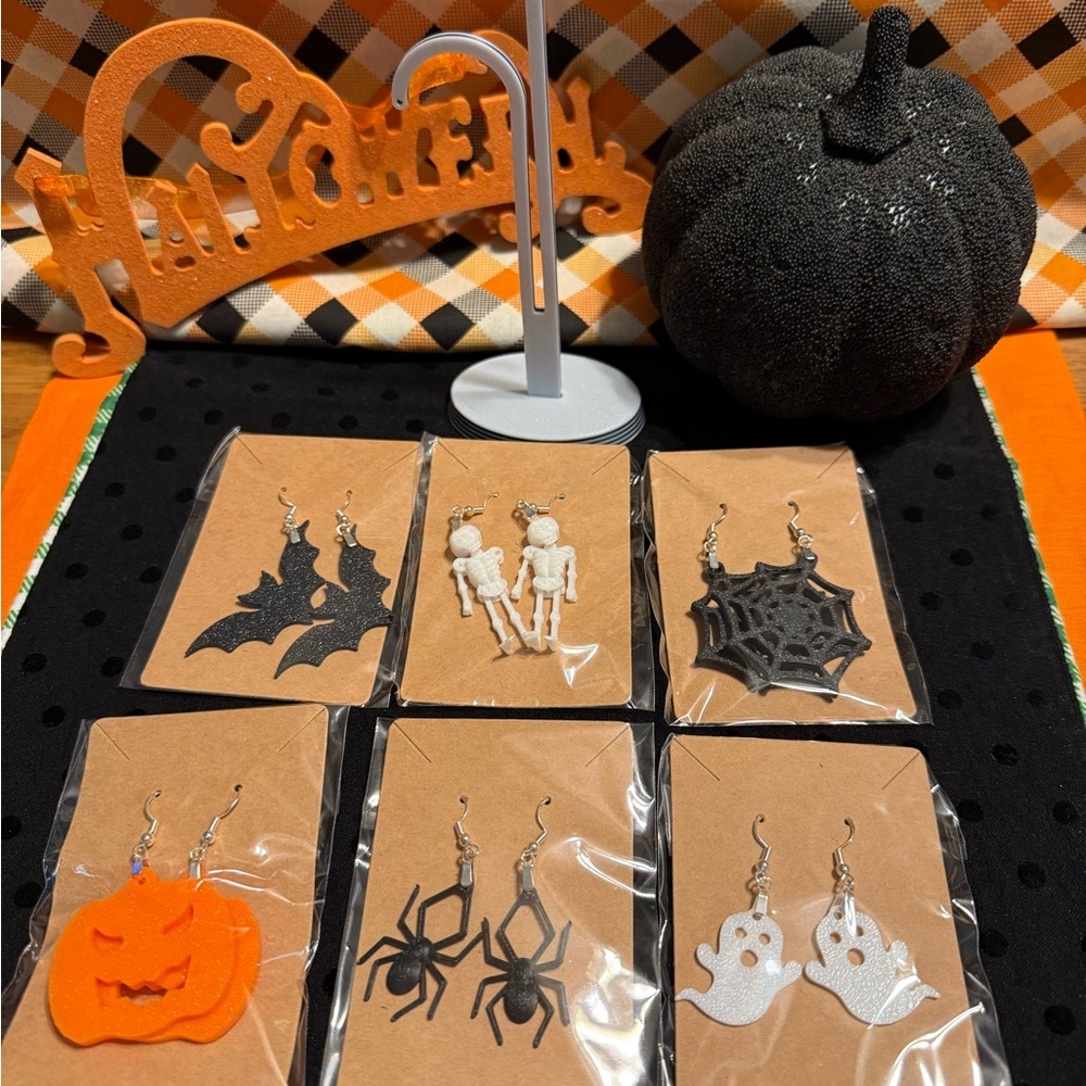 Spooky Halloween Earrings Set - Black, White, Orange